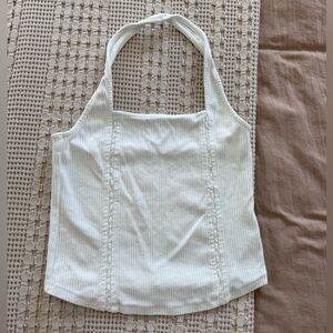 American Eagle White/Cream Ribbed Halter Cami Size M